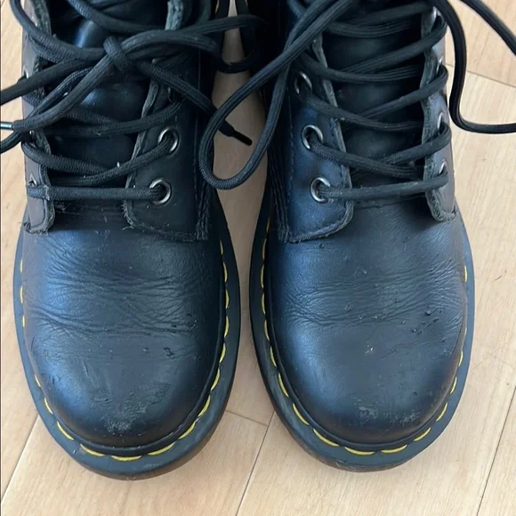 Dr. Martens Black and Yellow Combat Boots with Chunky Sole - Picture 6 of 16